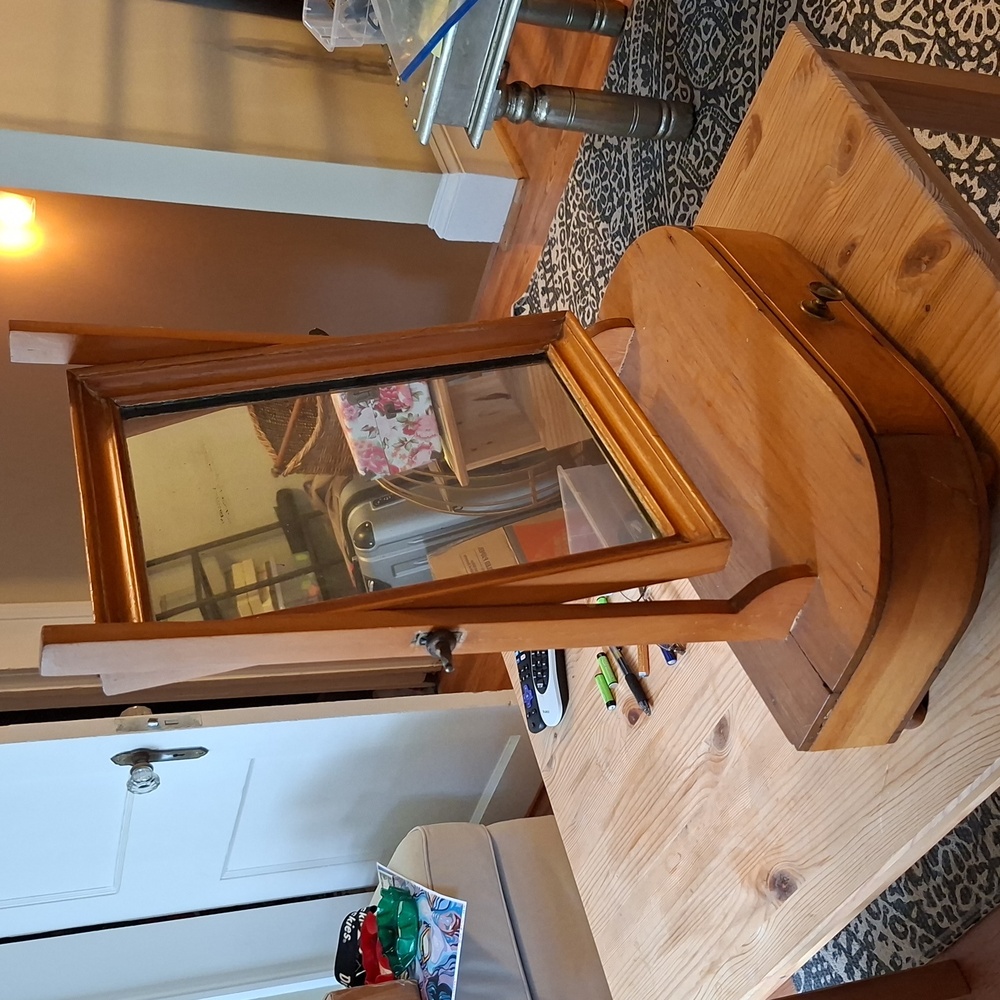 Elegant Antique Wooden Vanity Mirror with Drawer